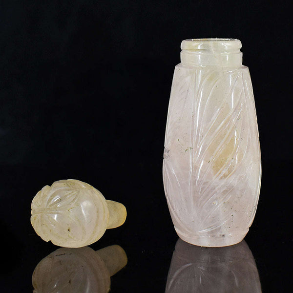 gemsmore:Stunning Rose Quartz  Hand Carved Genuine Crystal Gemstone Carving Perfume Bottle