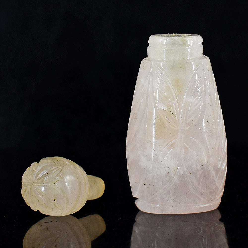 gemsmore:Stunning Rose Quartz  Hand Carved Genuine Crystal Gemstone Carving Perfume Bottle