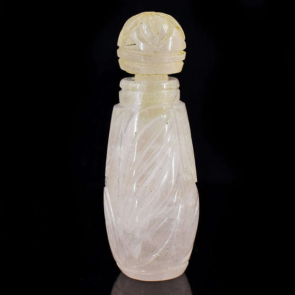 gemsmore:Stunning Rose Quartz  Hand Carved Genuine Crystal Gemstone Carving Perfume Bottle