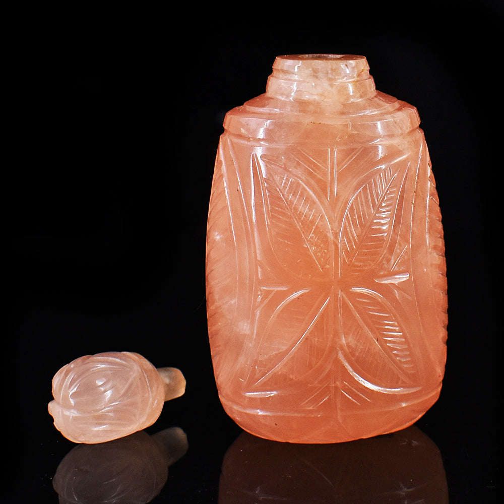 gemsmore:Stunning Rose Quartz Hand Carved Genuine Crystal Gemstone Carving Perfume Bottle