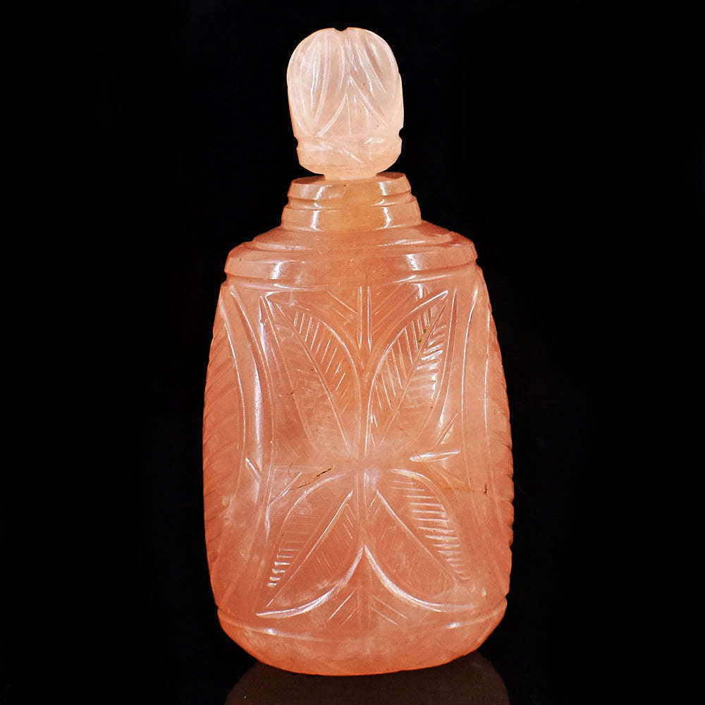 gemsmore:Stunning Rose Quartz Hand Carved Genuine Crystal Gemstone Carving Perfume Bottle