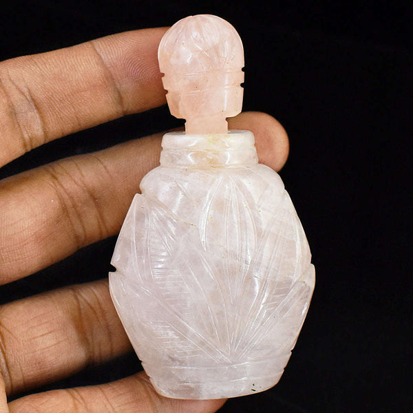 gemsmore:Stunning Rose Quartz Hand Carved Genuine Crystal Gemstone Carving Perfume Bottle