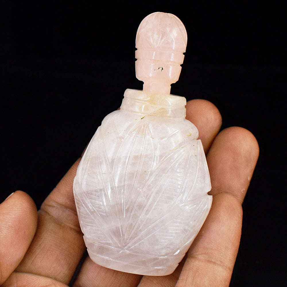 gemsmore:Stunning Rose Quartz Hand Carved Genuine Crystal Gemstone Carving Perfume Bottle