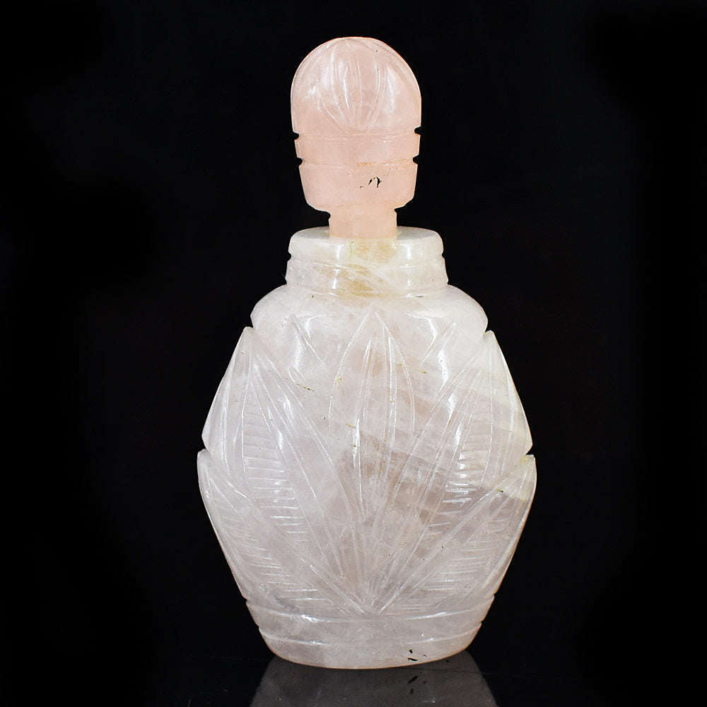 gemsmore:Stunning Rose Quartz Hand Carved Genuine Crystal Gemstone Carving Perfume Bottle