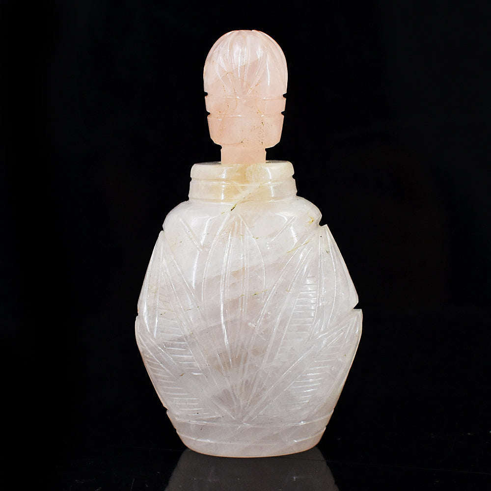 gemsmore:Stunning Rose Quartz Hand Carved Genuine Crystal Gemstone Carving Perfume Bottle