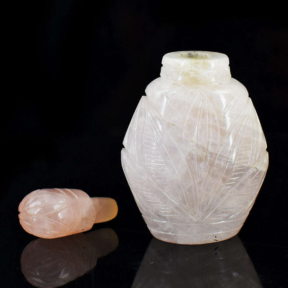 gemsmore:Stunning Rose Quartz Hand Carved Genuine Crystal Gemstone Carving Perfume Bottle