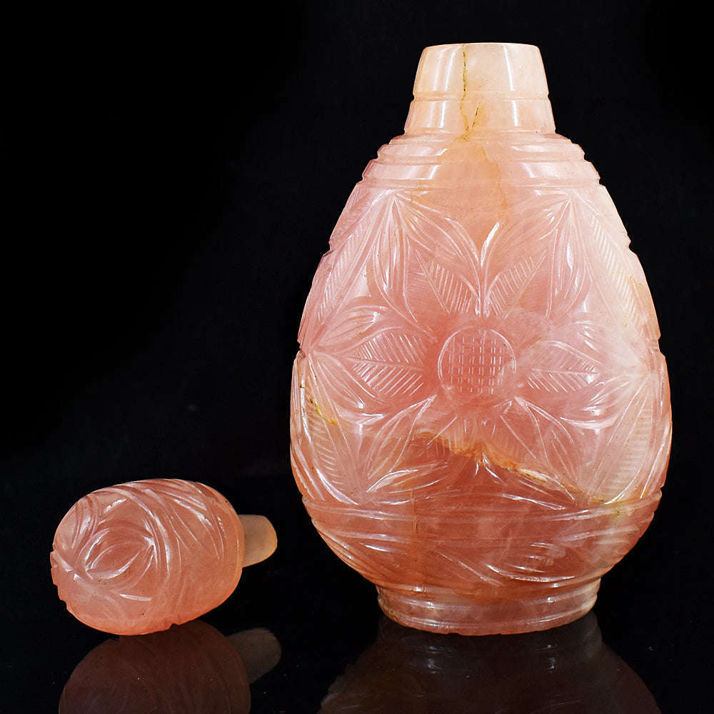 gemsmore:Stunning Rose Quartz Hand Carved Genuine Crystal Gemstone Carving Perfume Bottle