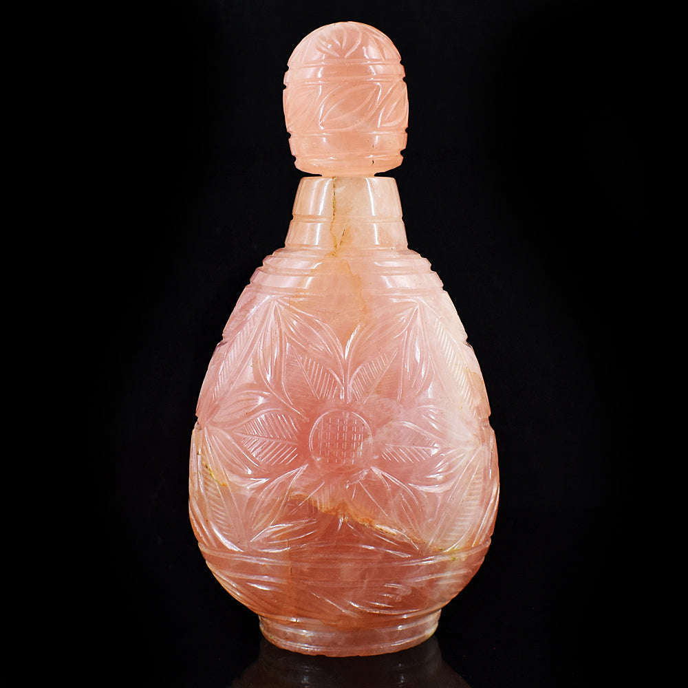 gemsmore:Stunning Rose Quartz Hand Carved Genuine Crystal Gemstone Carving Perfume Bottle