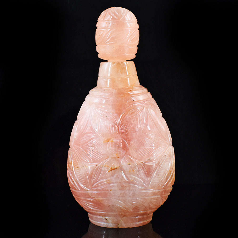 gemsmore:Stunning Rose Quartz Hand Carved Genuine Crystal Gemstone Carving Perfume Bottle