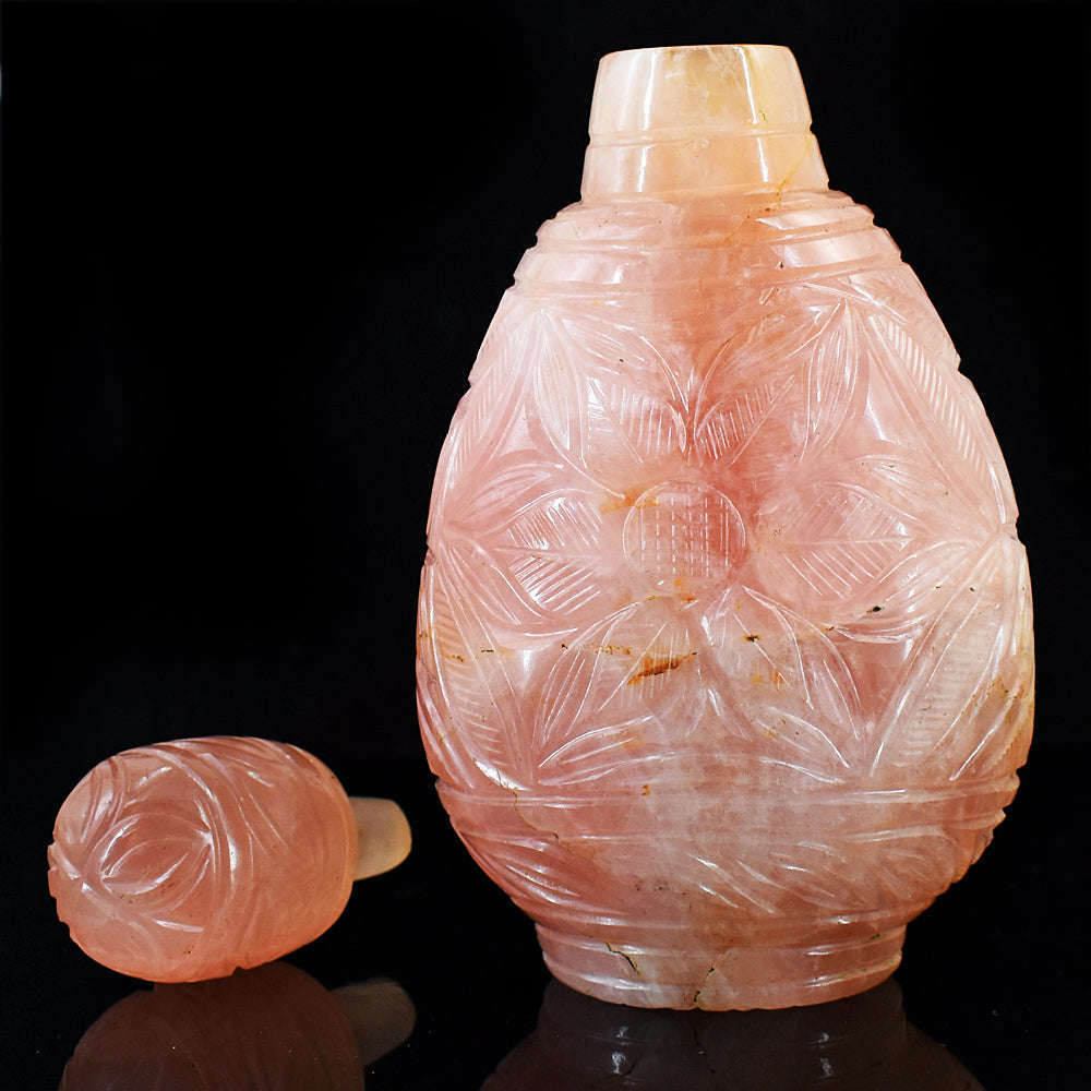 gemsmore:Stunning Rose Quartz Hand Carved Genuine Crystal Gemstone Carving Perfume Bottle