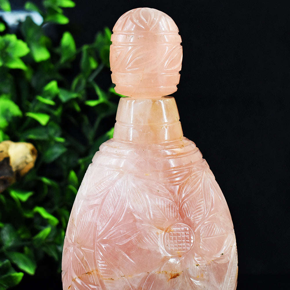 gemsmore:Stunning Rose Quartz Hand Carved Genuine Crystal Gemstone Carving Perfume Bottle