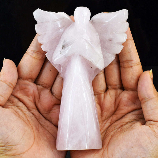 gemsmore:Stunning Rose Quartz Hand Carved Genuine Crystal Gemstone Carving Praying Angel