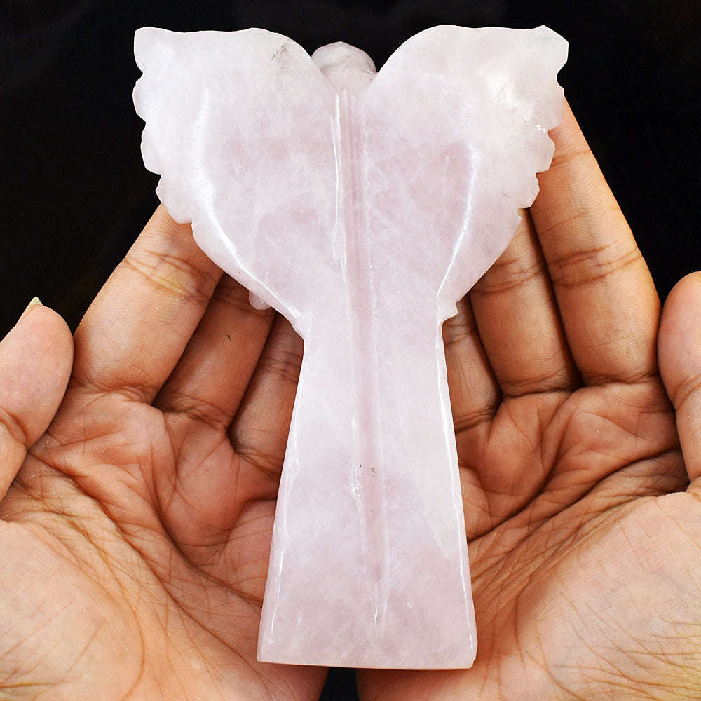 gemsmore:Stunning Rose Quartz Hand Carved Genuine Crystal Gemstone Carving Praying Angel