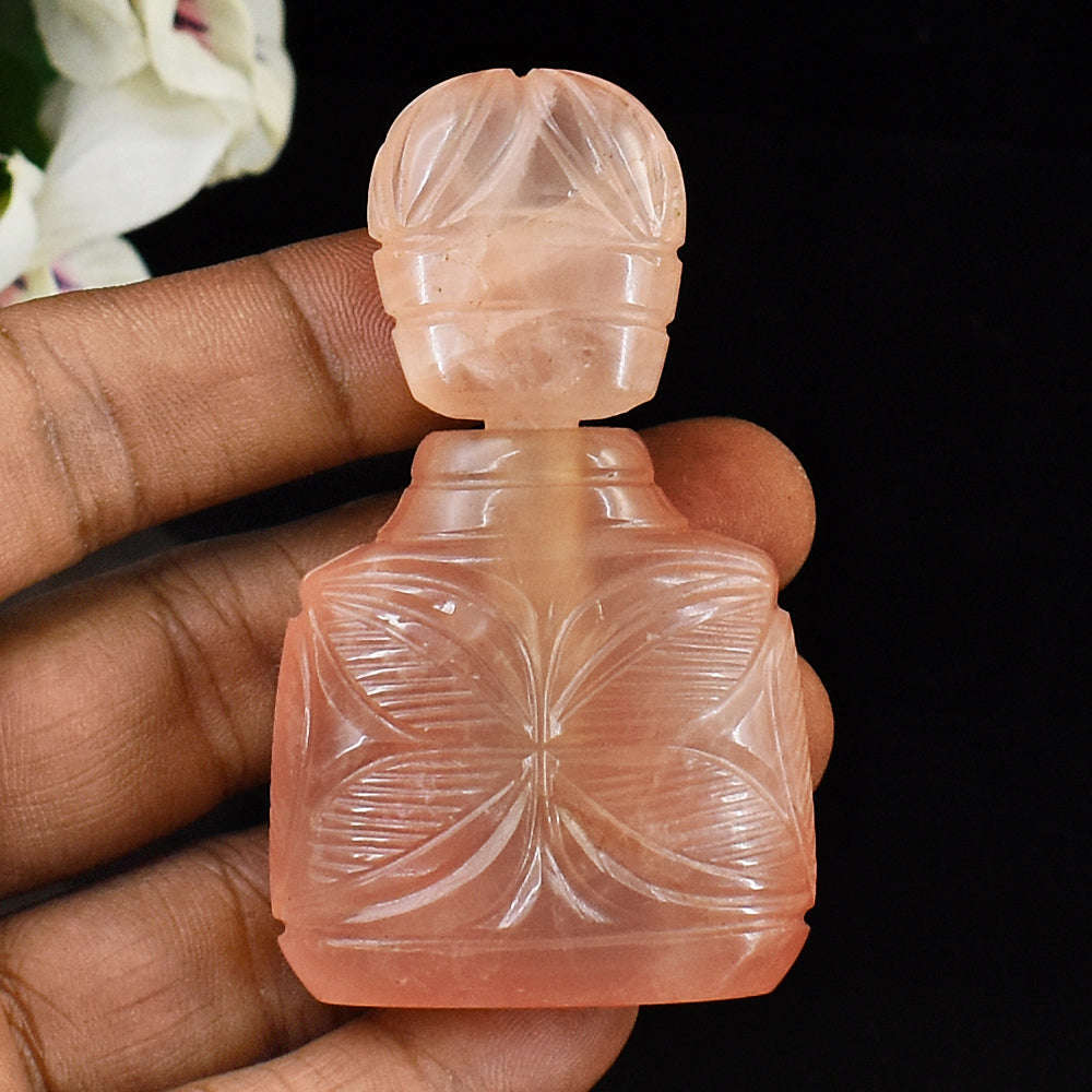 gemsmore:Stunning Rose Quatz Hand Carved Genuine Crystal Gemstone Carving Perfume Bottle