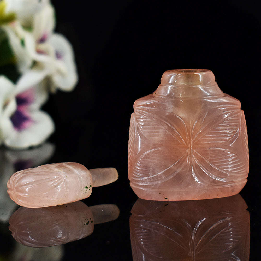 gemsmore:Stunning Rose Quatz Hand Carved Genuine Crystal Gemstone Carving Perfume Bottle