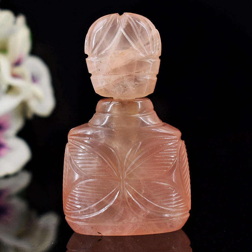 gemsmore:Stunning Rose Quatz Hand Carved Genuine Crystal Gemstone Carving Perfume Bottle