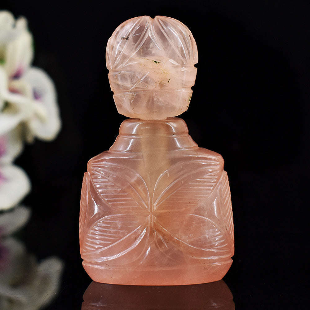 gemsmore:Stunning Rose Quatz Hand Carved Genuine Crystal Gemstone Carving Perfume Bottle