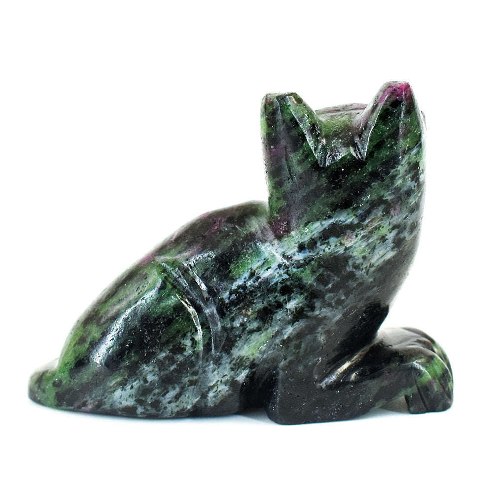 gemsmore:Stunning Ruby Zoisite Hand Carved Genuine Crystal Gemstone Carving Cat