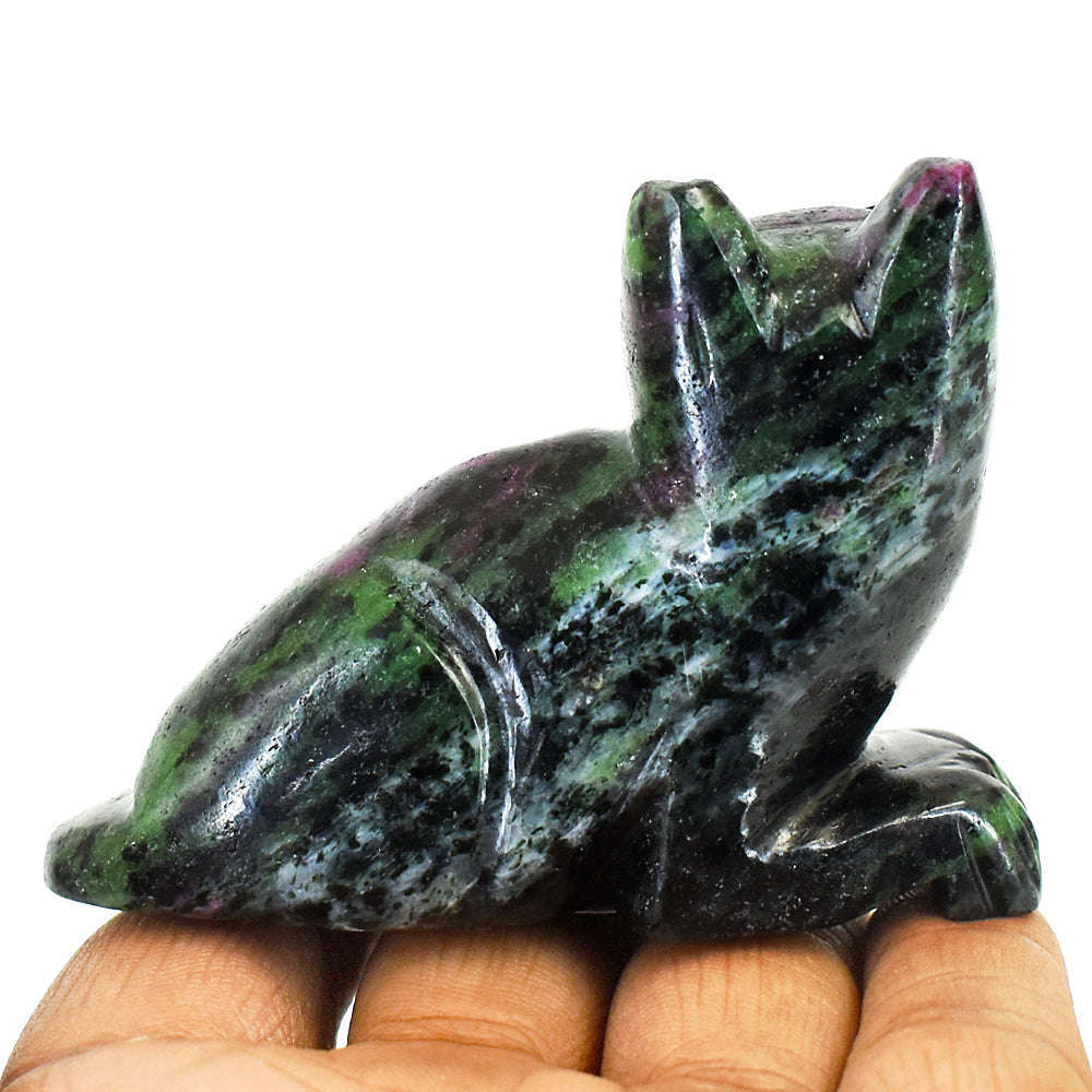 gemsmore:Stunning Ruby Zoisite Hand Carved Genuine Crystal Gemstone Carving Cat