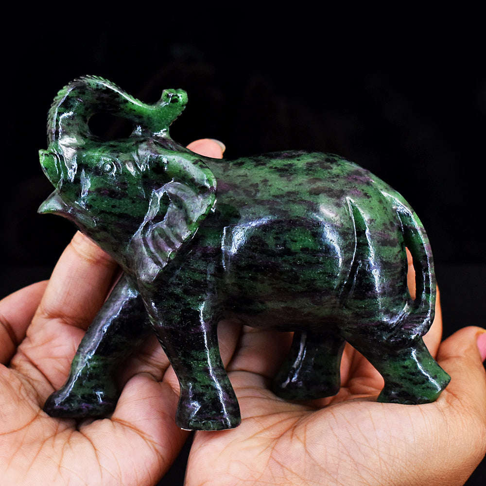 gemsmore:Stunning Ruby Zoisite Hand Carved Genuine Crystal Gemstone Carving Elephant