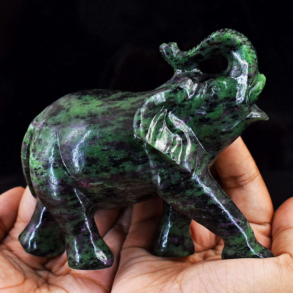 gemsmore:Stunning Ruby Zoisite Hand Carved Genuine Crystal Gemstone Carving Elephant