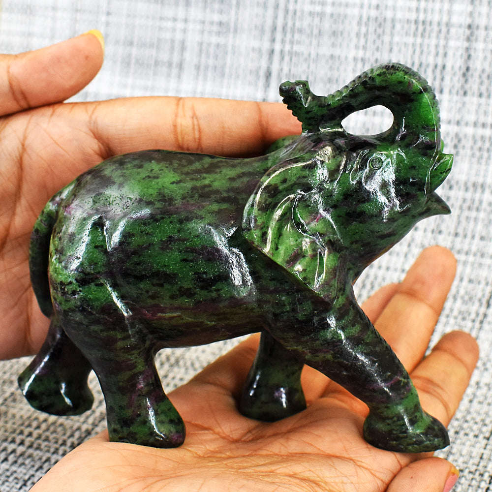 gemsmore:Stunning Ruby Zoisite Hand Carved Genuine Crystal Gemstone Carving Elephant