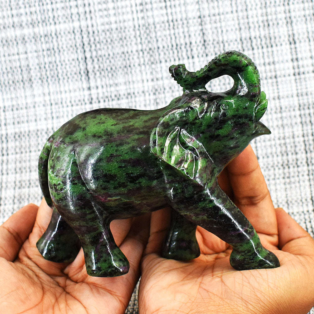 gemsmore:Stunning Ruby Zoisite Hand Carved Genuine Crystal Gemstone Carving Elephant