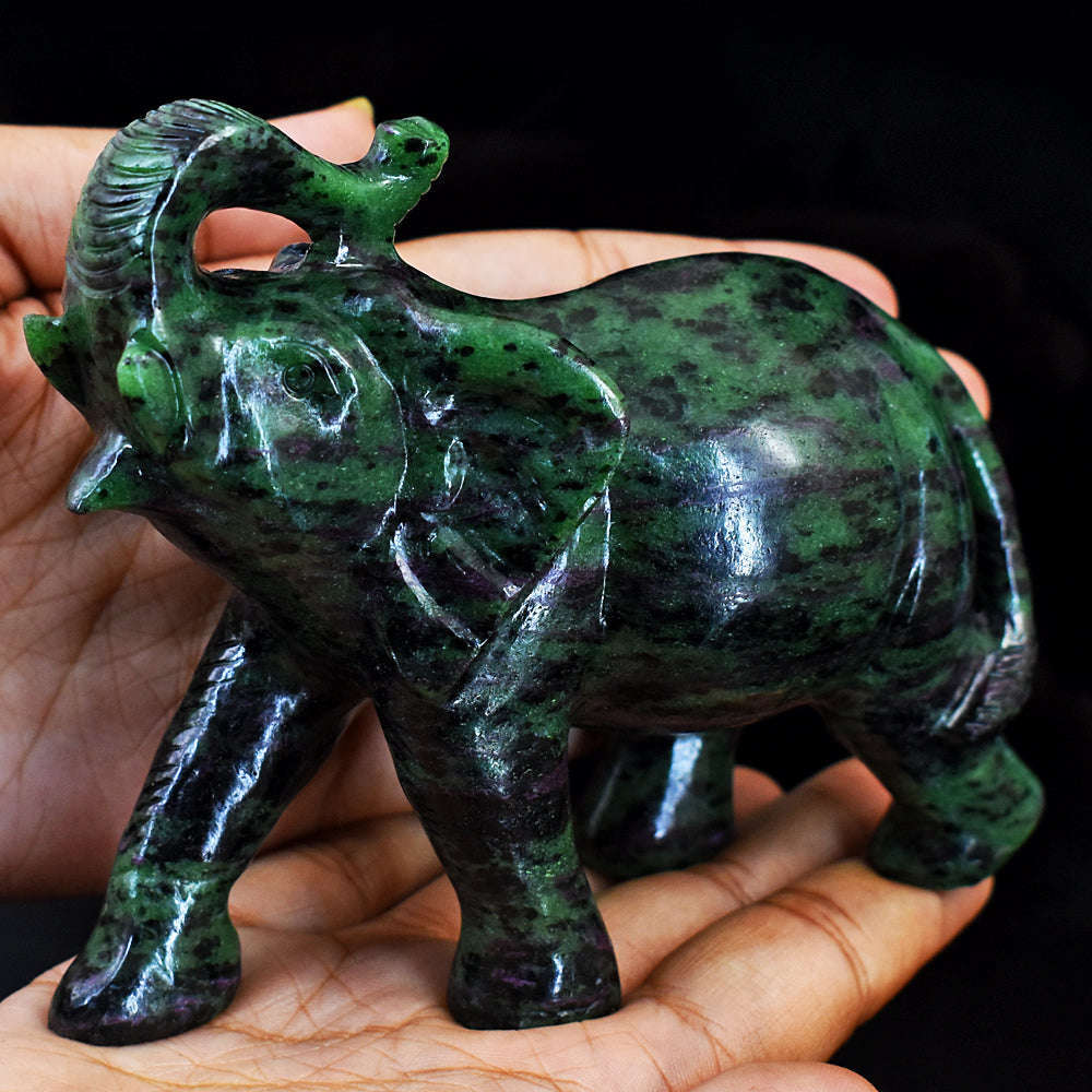 gemsmore:Stunning Ruby Zoisite Hand Carved Genuine Crystal Gemstone Carving Elephant