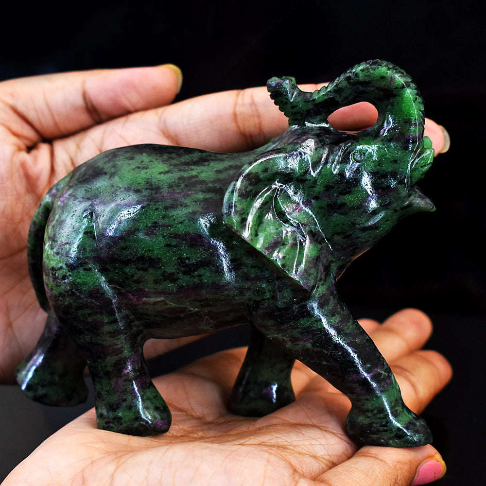 gemsmore:Stunning Ruby Zoisite Hand Carved Genuine Crystal Gemstone Carving Elephant