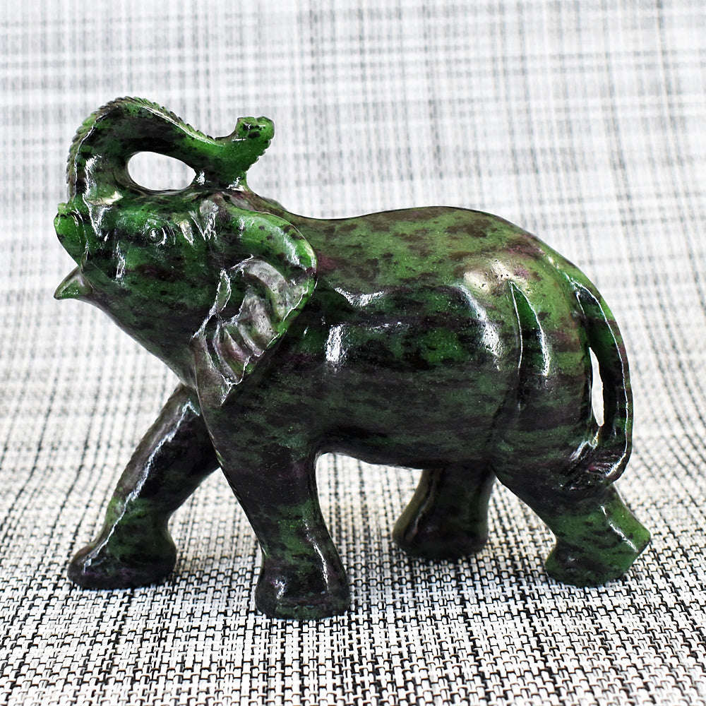 gemsmore:Stunning Ruby Zoisite Hand Carved Genuine Crystal Gemstone Carving Elephant