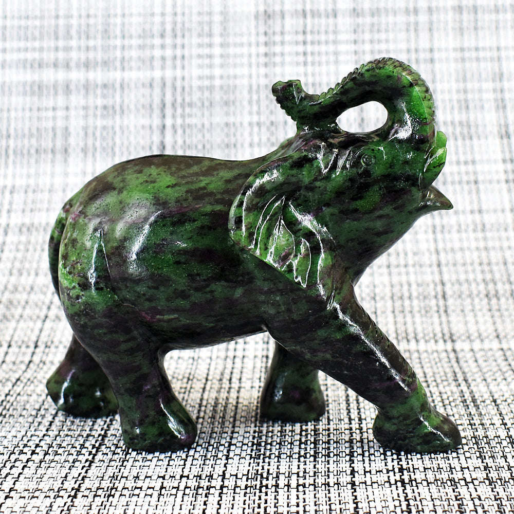 gemsmore:Stunning Ruby Zoisite Hand Carved Genuine Crystal Gemstone Carving Elephant