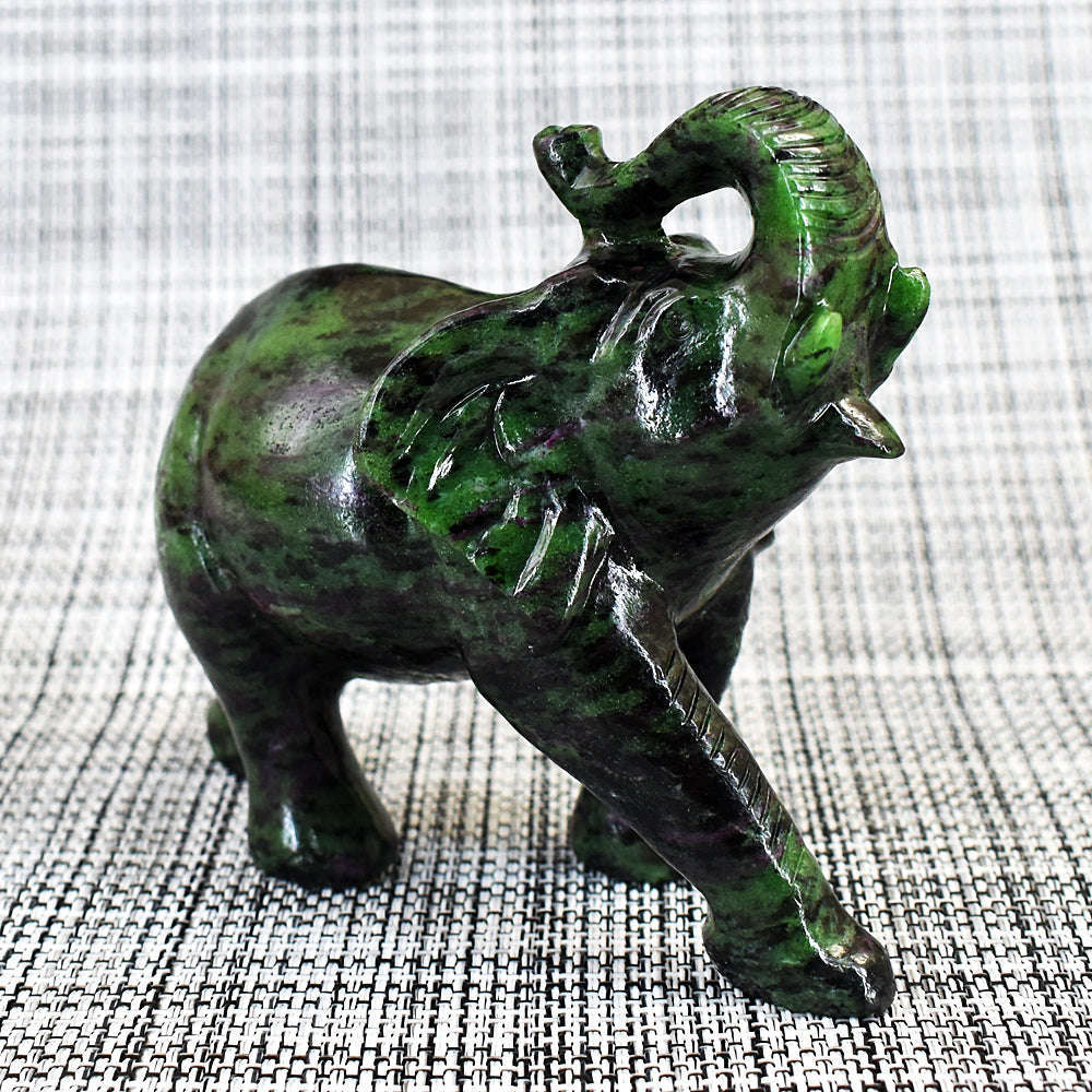 gemsmore:Stunning Ruby Zoisite Hand Carved Genuine Crystal Gemstone Carving Elephant