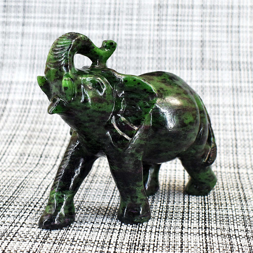 gemsmore:Stunning Ruby Zoisite Hand Carved Genuine Crystal Gemstone Carving Elephant