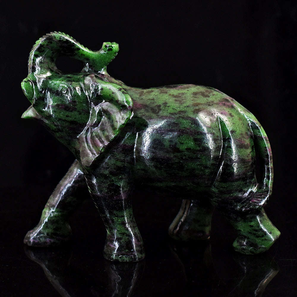 gemsmore:Stunning Ruby Zoisite Hand Carved Genuine Crystal Gemstone Carving Elephant