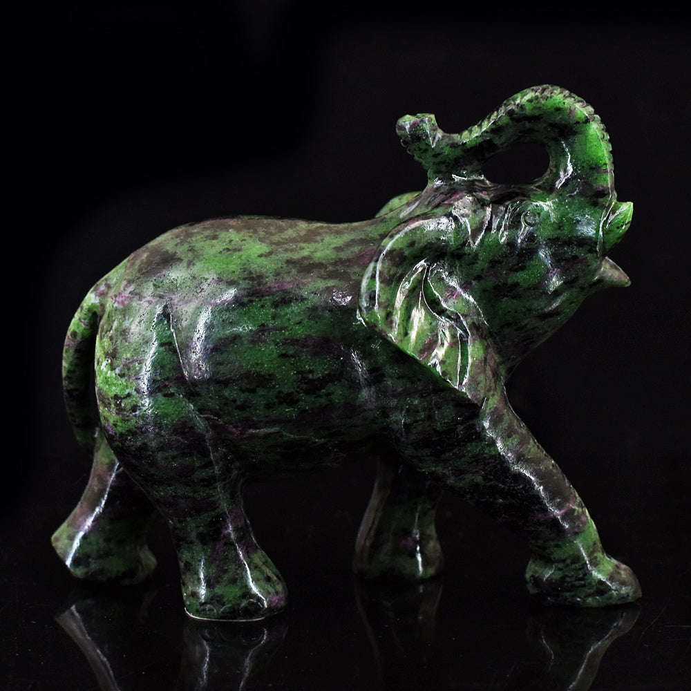 gemsmore:Stunning Ruby Zoisite Hand Carved Genuine Crystal Gemstone Carving Elephant