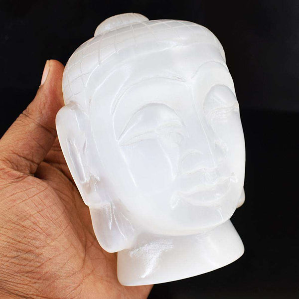 gemsmore:Stunning Selenite Hand Carved Buddha Head