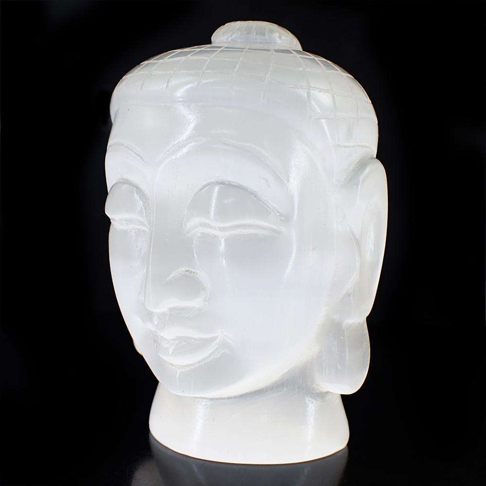 gemsmore:Stunning Selenite Hand Carved Buddha Head