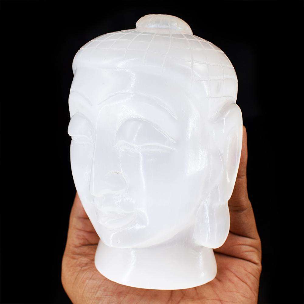 gemsmore:Stunning Selenite Hand Carved Buddha Head