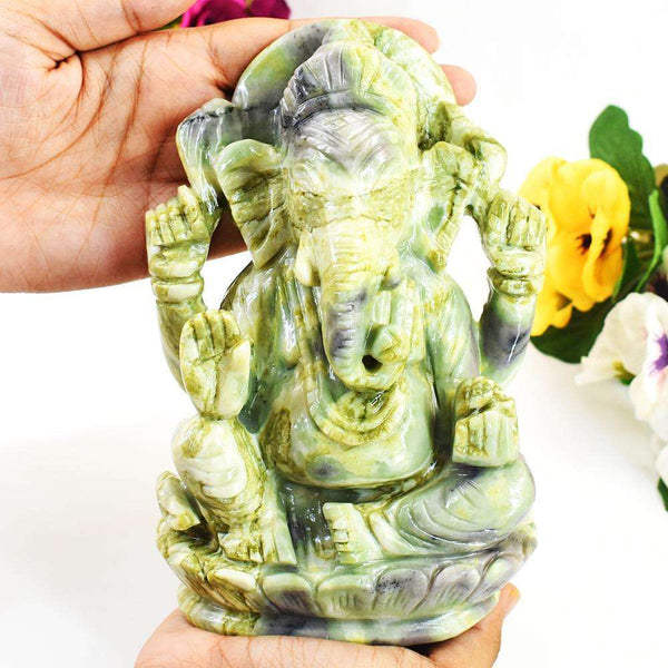 gemsmore:Stunning Seraphinite Hand Carved Genuine Crystal Gemstone Carving Huge Lord Ganesha