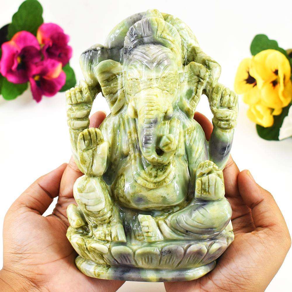 gemsmore:Stunning Seraphinite Hand Carved Genuine Crystal Gemstone Carving Huge Lord Ganesha