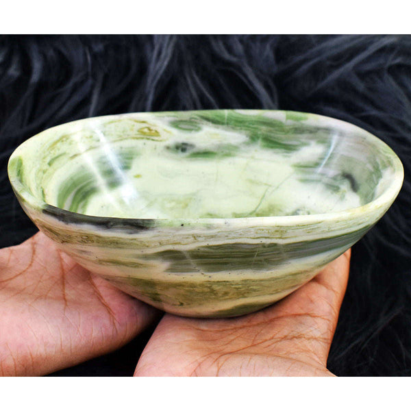 gemsmore:Stunning Serpentine Hand Carved Genuine Crystal Gemstone Carving Bowl