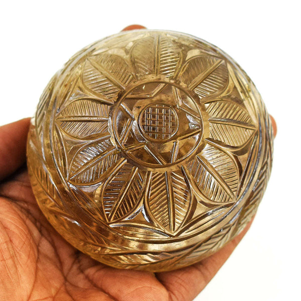 gemsmore:Stunning Smoky Quartz Hand Carved Genuine Crystal Gemstone Carving Mughal Carved Cabochon