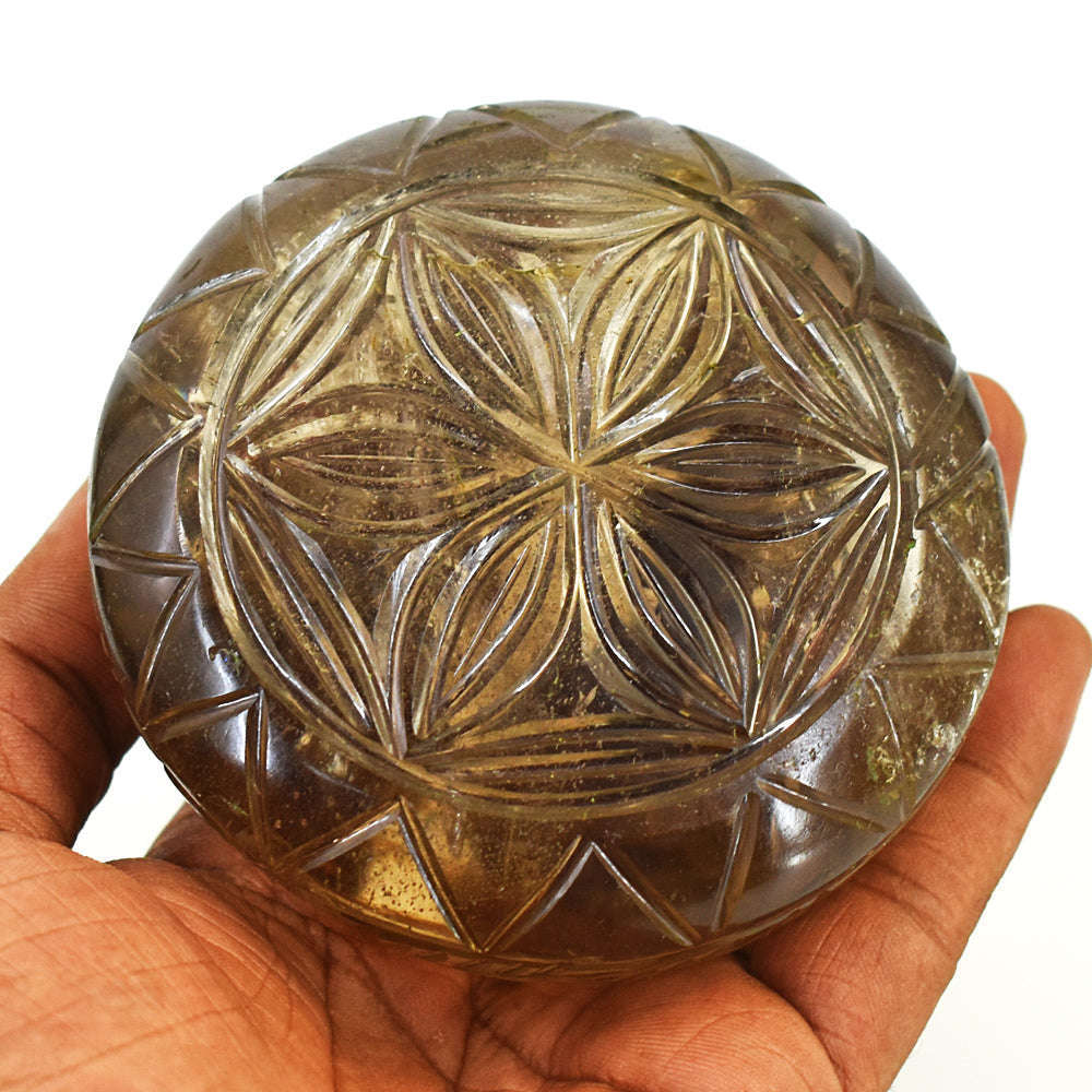 gemsmore:Stunning Smoky Quartz Hand Carved Genuine Crystal Gemstone Carving Mughal Carved Cabochon
