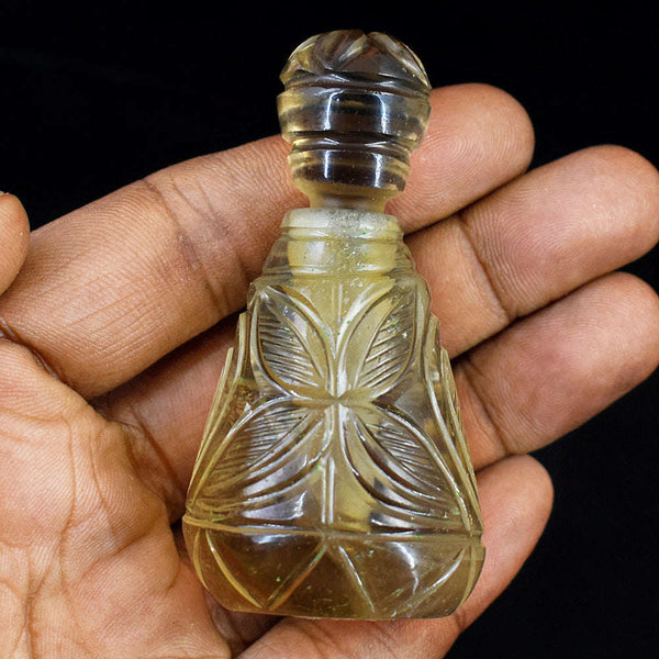 gemsmore:Stunning Smoky Quartz  Hand Carved Genuine Crystal Gemstone Carving Perfume Bottle