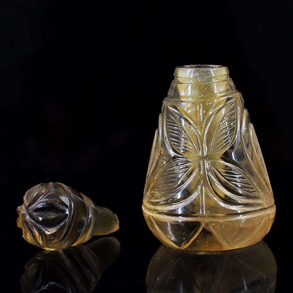 gemsmore:Stunning Smoky Quartz  Hand Carved Genuine Crystal Gemstone Carving Perfume Bottle