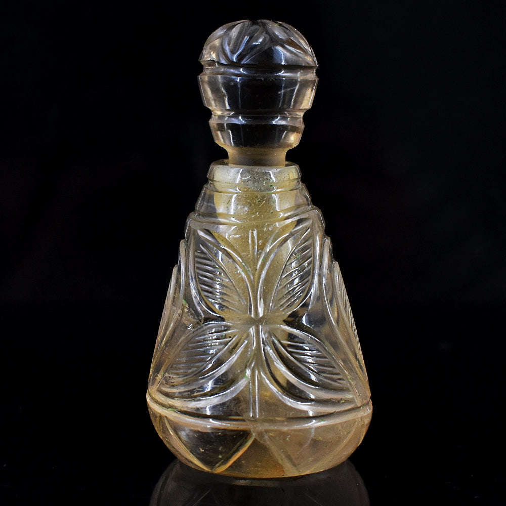 gemsmore:Stunning Smoky Quartz  Hand Carved Genuine Crystal Gemstone Carving Perfume Bottle