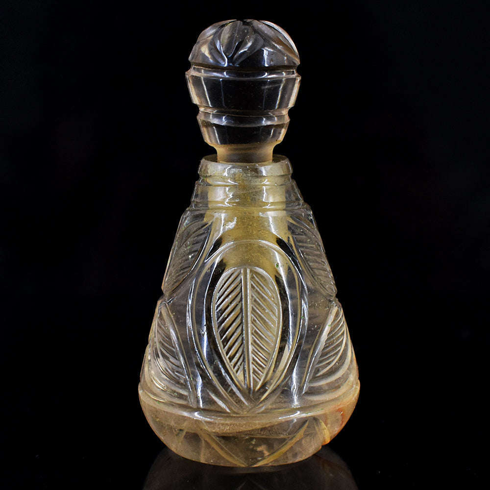 gemsmore:Stunning Smoky Quartz  Hand Carved Genuine Crystal Gemstone Carving Perfume Bottle