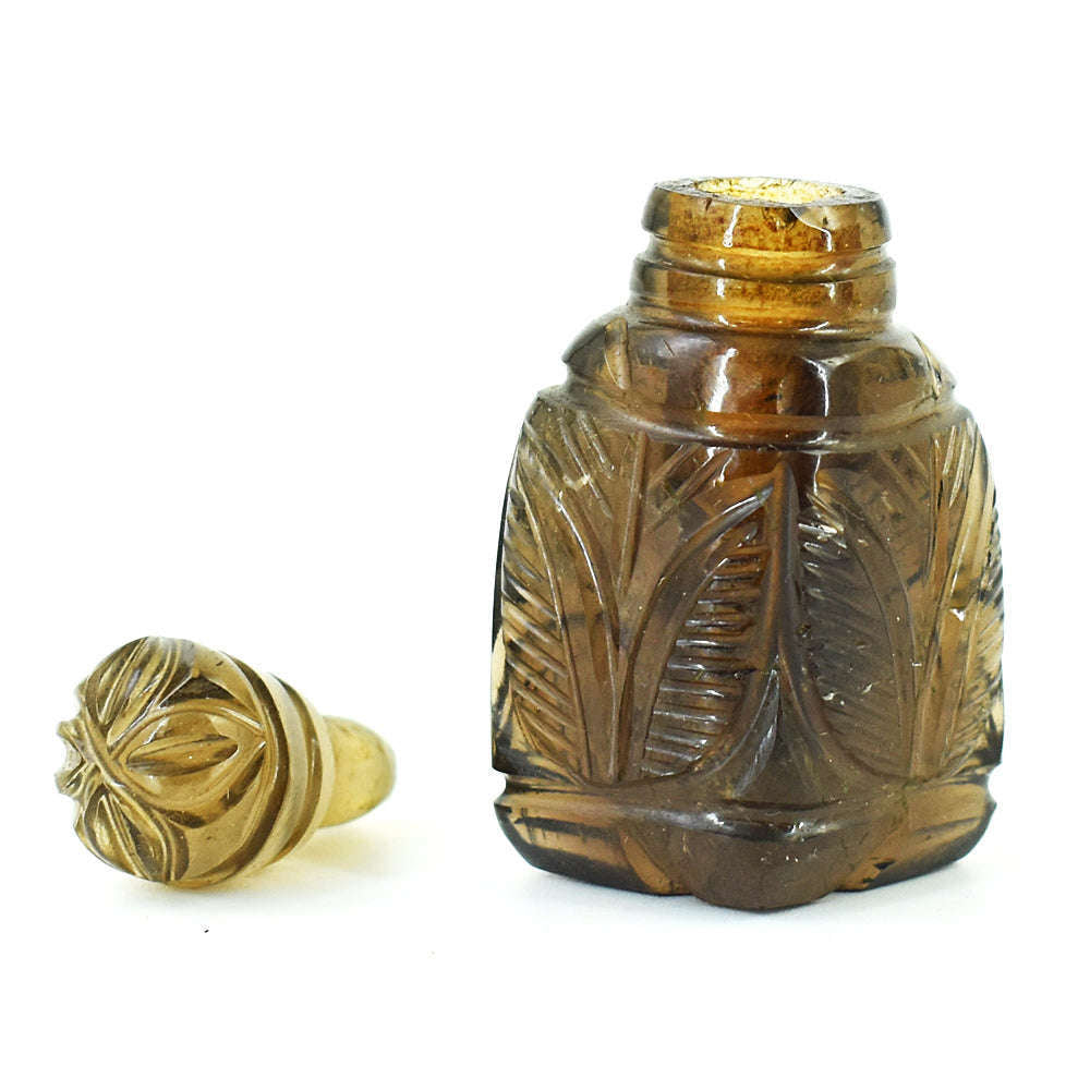 gemsmore:Stunning Smoky Quartz  Hand Carved Genuine Crystal Gemstone Carving Perfume Bottle