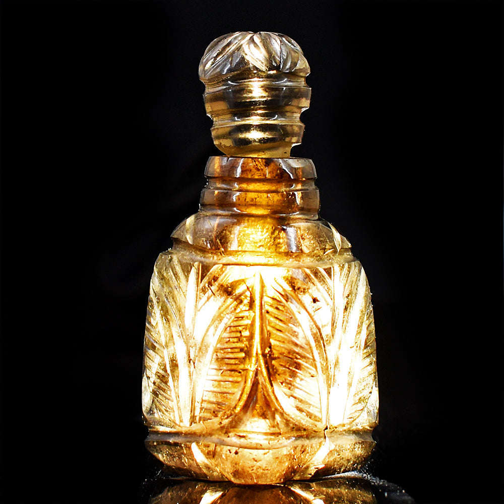 gemsmore:Stunning Smoky Quartz  Hand Carved Genuine Crystal Gemstone Carving Perfume Bottle