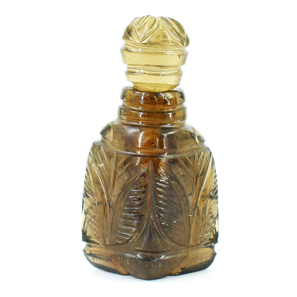 gemsmore:Stunning Smoky Quartz  Hand Carved Genuine Crystal Gemstone Carving Perfume Bottle